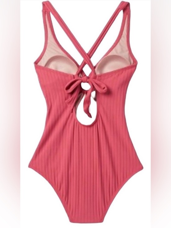 Kona Sol Women's Wide Ribbed Ring One Piece Swimsuit Salmon Pink - Picture 3 of 11